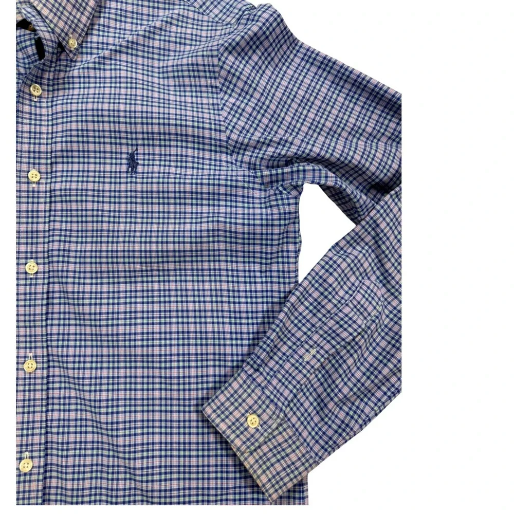 Ralph Lauren Button Down Mens Medium Blue Excellent Performance Check